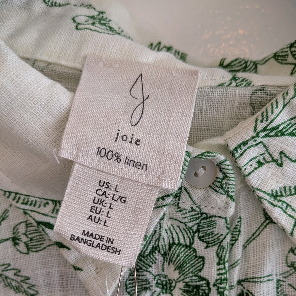 Joie Linen Green Floral White Women's Button Down Shirt Size L NWT Resort Beach - Picture 9 of 16